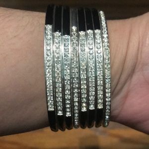 AVON - 8 Bracelets black, silver w/clear crystal